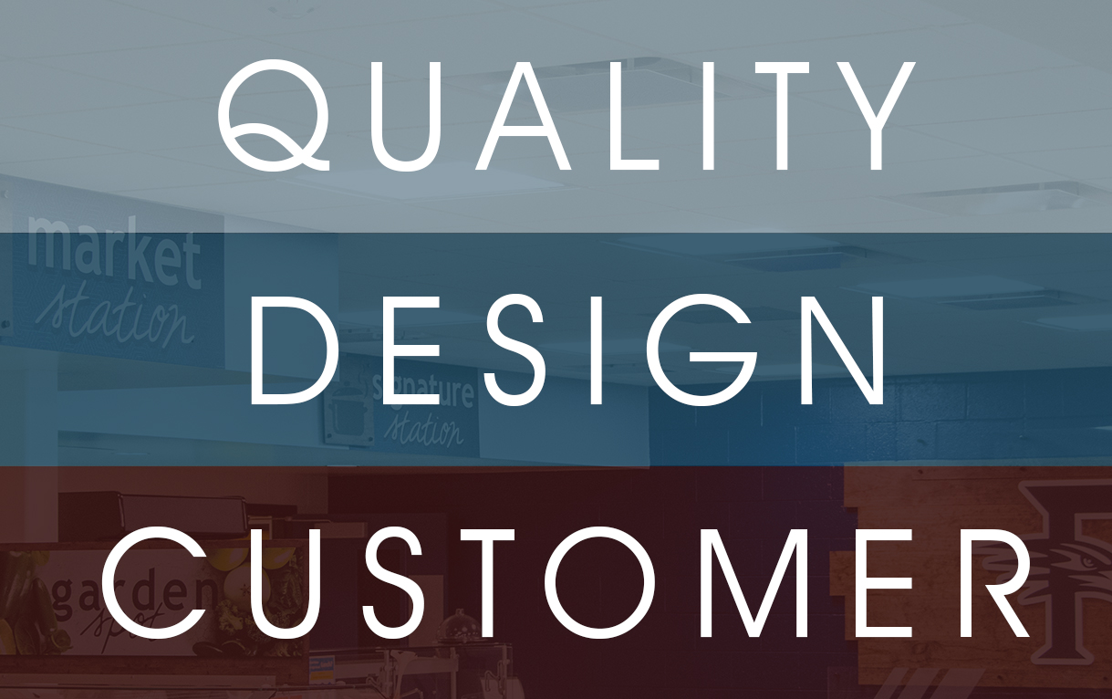 Quality, Design, Customer image, represents the Descon signage company mission statement