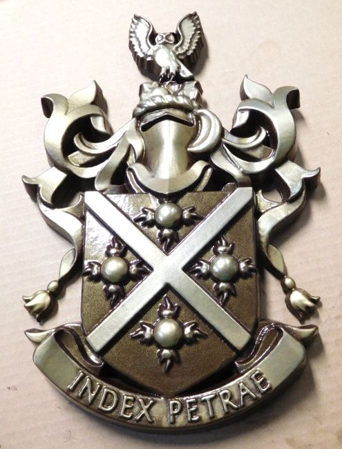 X34524 - Coat-of-Arms Wall Plaque Carved in 3-D Bas Relief, Polished Nickel-Silver (German Silver)  Metal