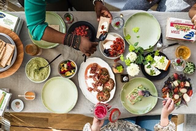 table spread with food