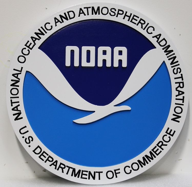 U30789 - Carved 2.5-D HDU Plaque of the Seal of the National Oceanic and Atmospheric Administration (NOAA) 
