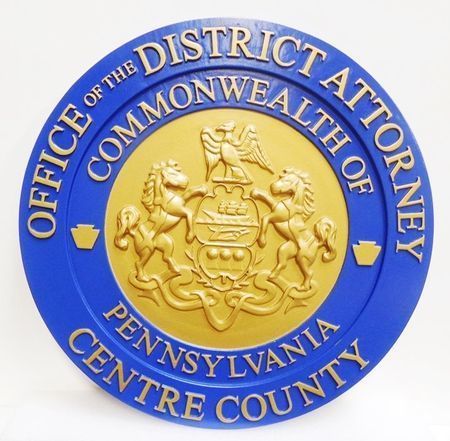 CP-1085 - Carved Plaque of the Seal of the District Attorney, Centre County, Pennsylvania  3-D Relief,  Painted