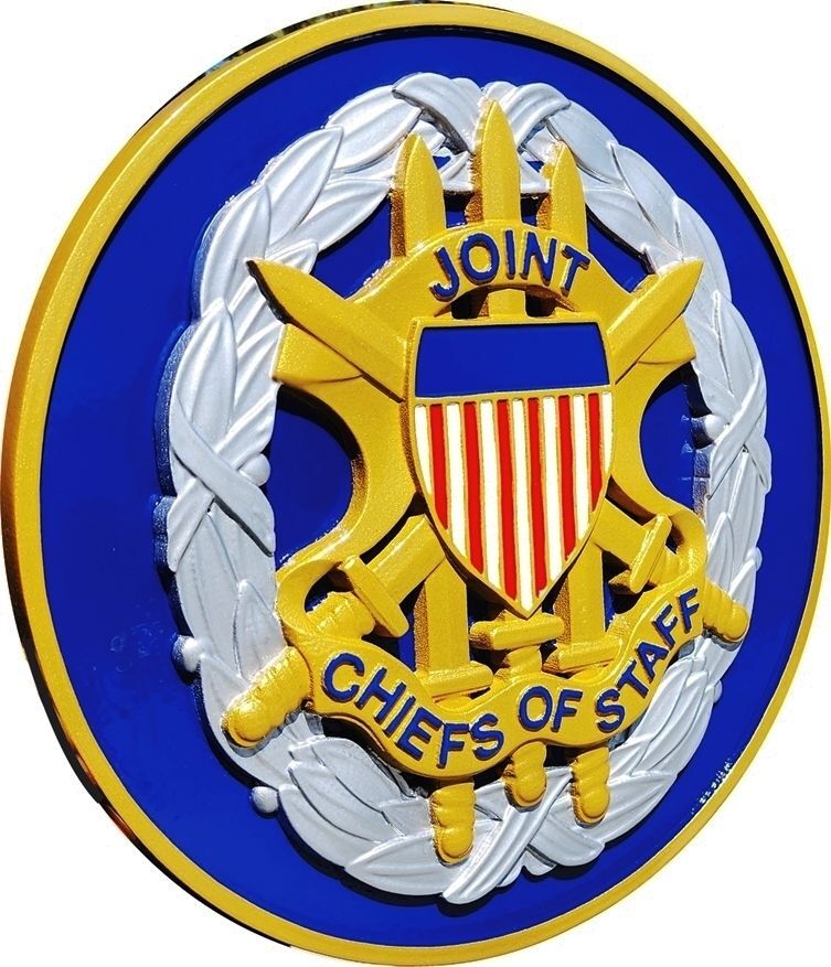 IP-1095- Carved 3-D HDU Plaque of the Seal/Crest of the Joint Chiefs of Staff (JCOS), US DoD (Side View)