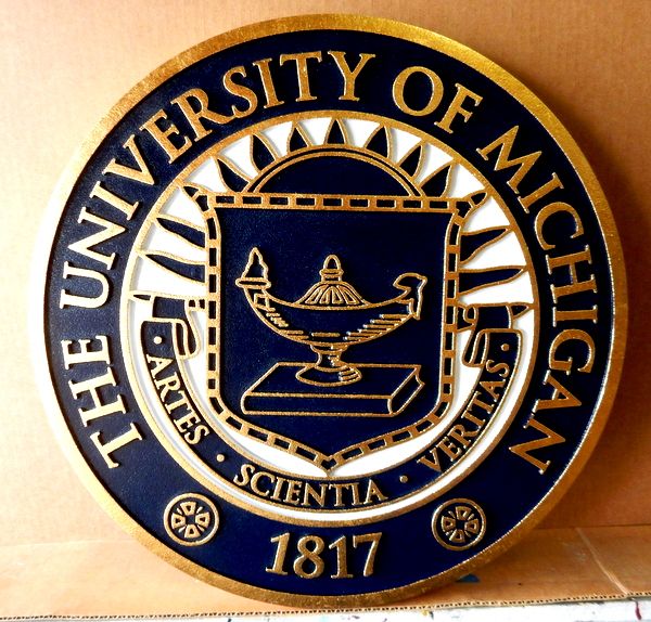 FA15574 - Carved  Plaque of the Seal of The University of Michigan,2,5-D  Gold-Leaf Gilded
