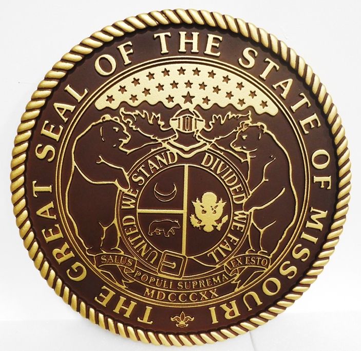 BP-1285- Carved 2.5-D  Plaque of the Great Seal of the State of Missouri, Brass-Plated