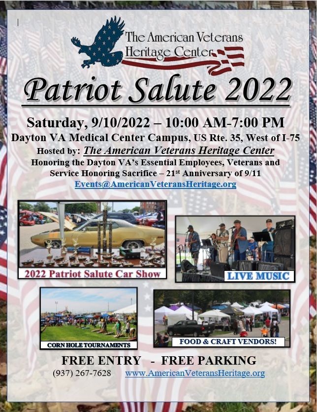 Patriot Salute Car Show, with entertainment, corn-hole, food and vendors!