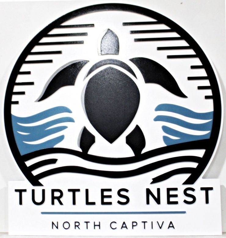 L21672A - Carved and Engraved HDU Sign for "Turtle's Nest" with Sea Turtle Artwork