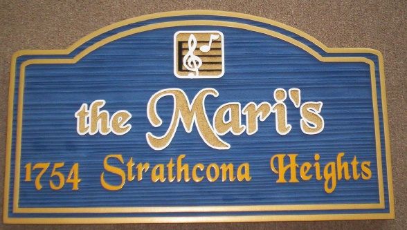 I18761 - Carved and Sandblasted HDU Residence Name Sign, with Music Notes