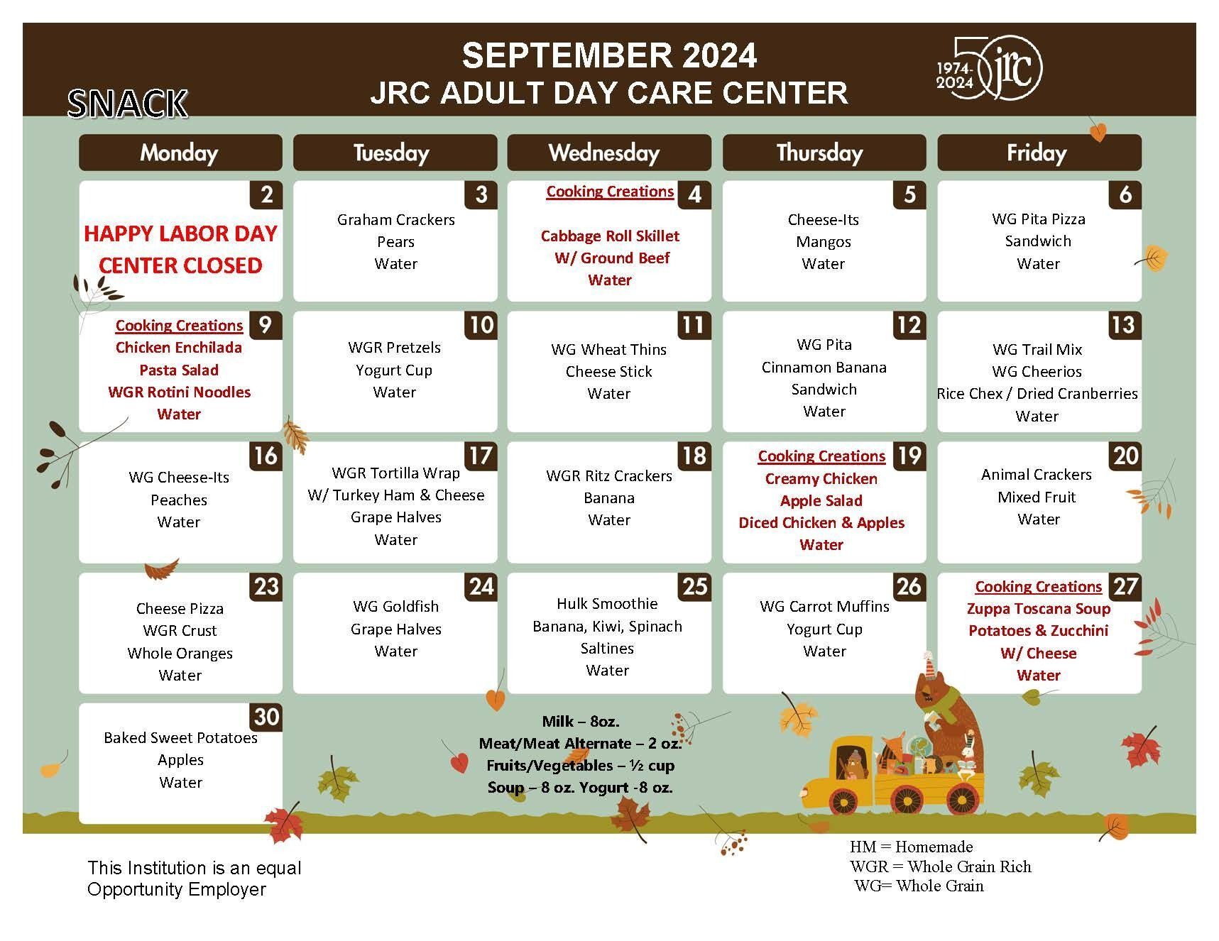 September Snack Menu