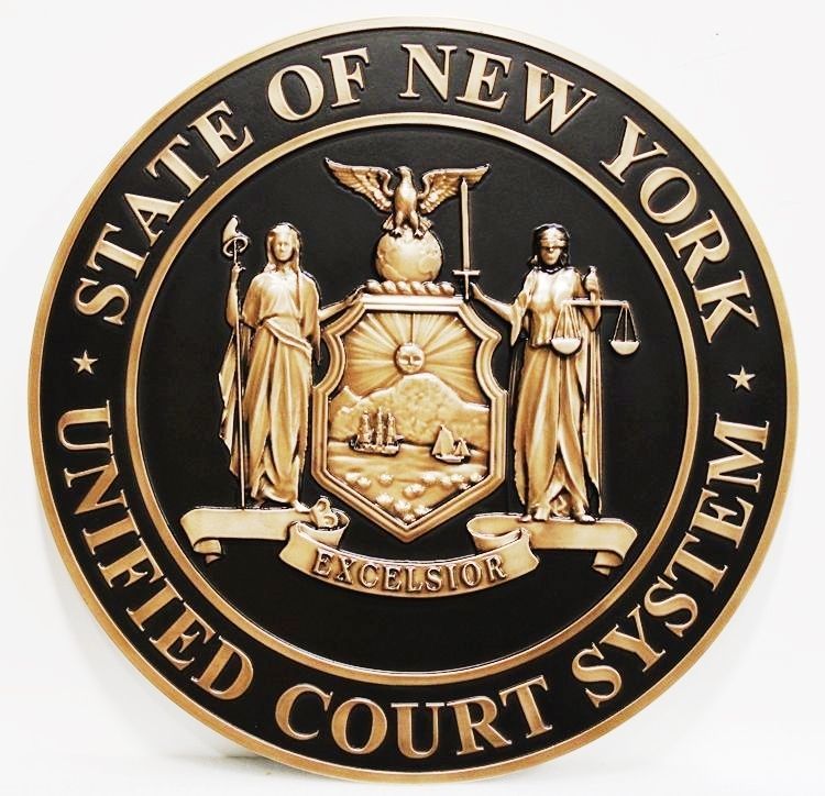 HP-1220 - Carved Plaque of the Seal of the  New York Unified Court System, Bronze Plated