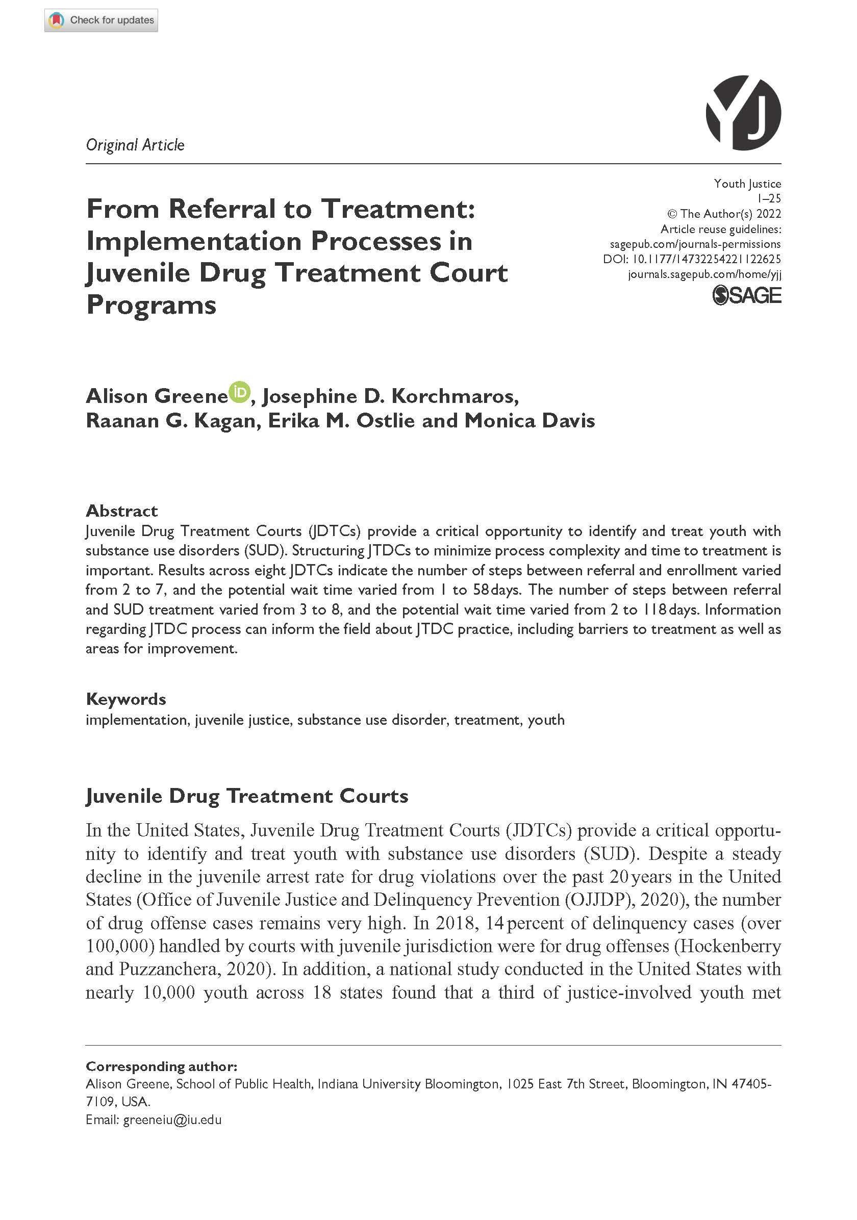 From Referral to Treatment: Implementation Processes in Juvenile Drug Treatment Court Programs
