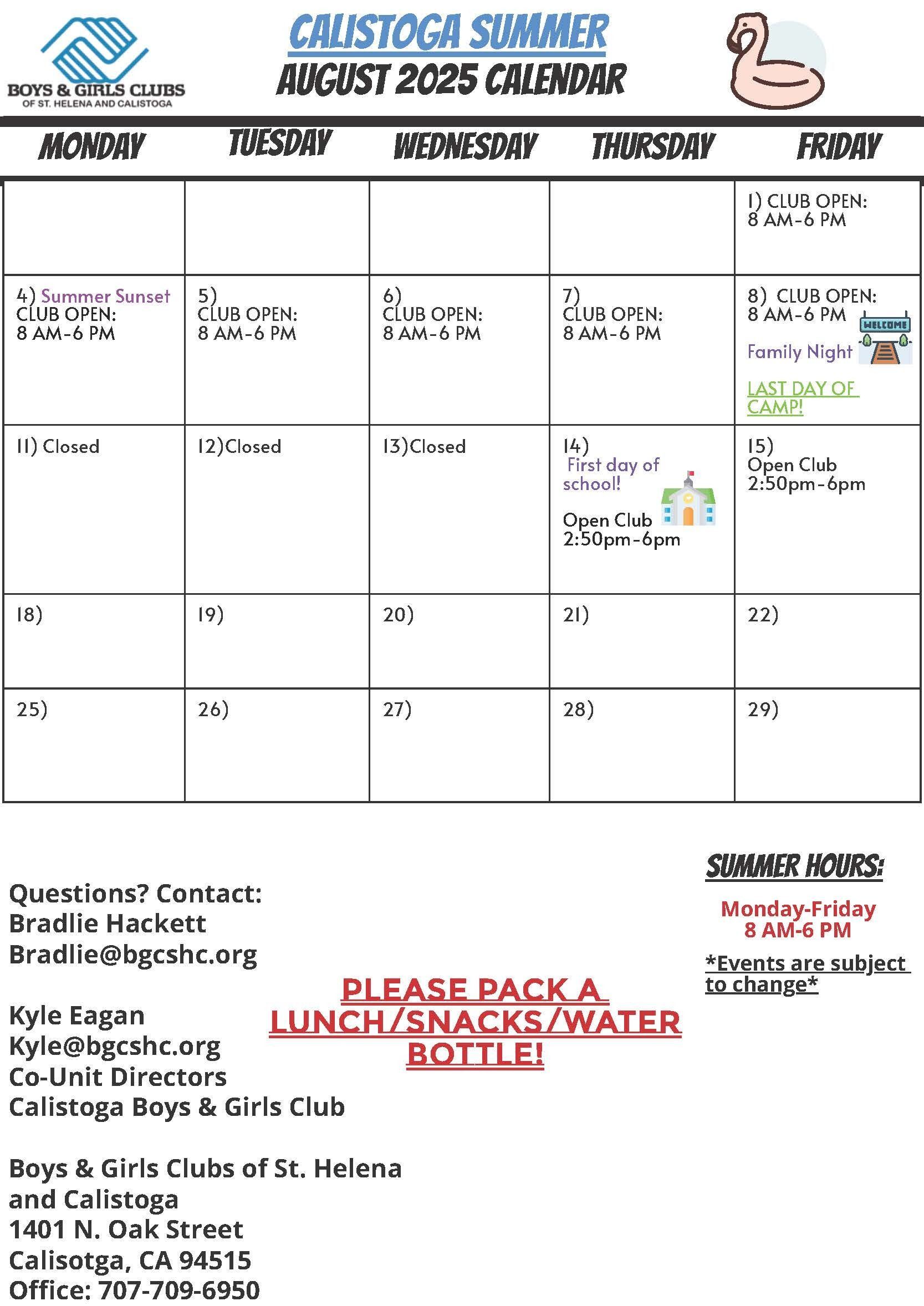 August Calendar