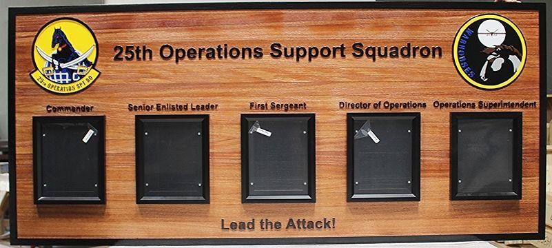 LP-9080- Carved Redwood  Chain-of-Command photo board for the 25th Operations Support Squadron of the US Air Force