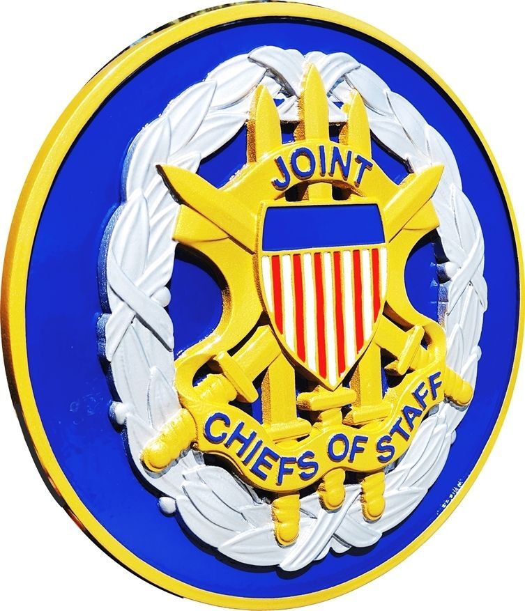 IP-1095- Carved 3-D HDU Plaque of the Seal/Crest of the Joint Chiefs of Staff (JCOS), US DoD (Side View)