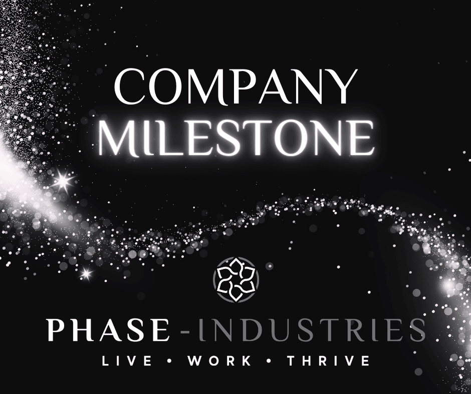 black background graphic with stars and words "company milestone"