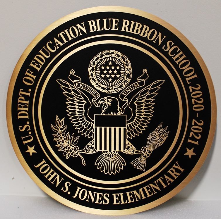 TP-1302 - Engraved Solid Brass Plaque of the Seal of a U.S. Department of Education National Blue Ribbon  School , 2020- 2021, John S. Jones Elementary School