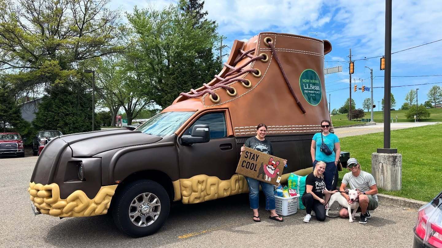 LL Bean giving donations to Erie Humane Society with their mobile boot vehicle