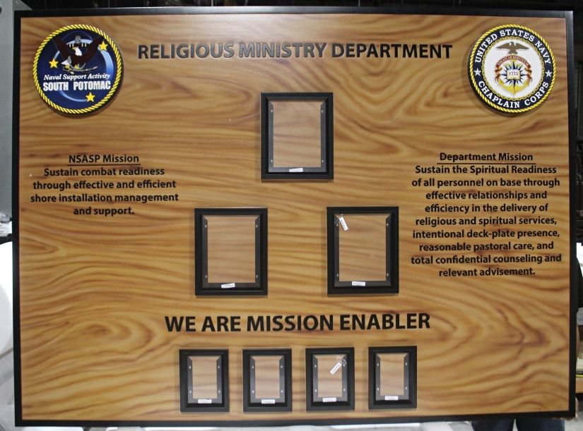 SA1572 - Carved HDU Chain-of-Command Photo Board for the Religious Ministry Department