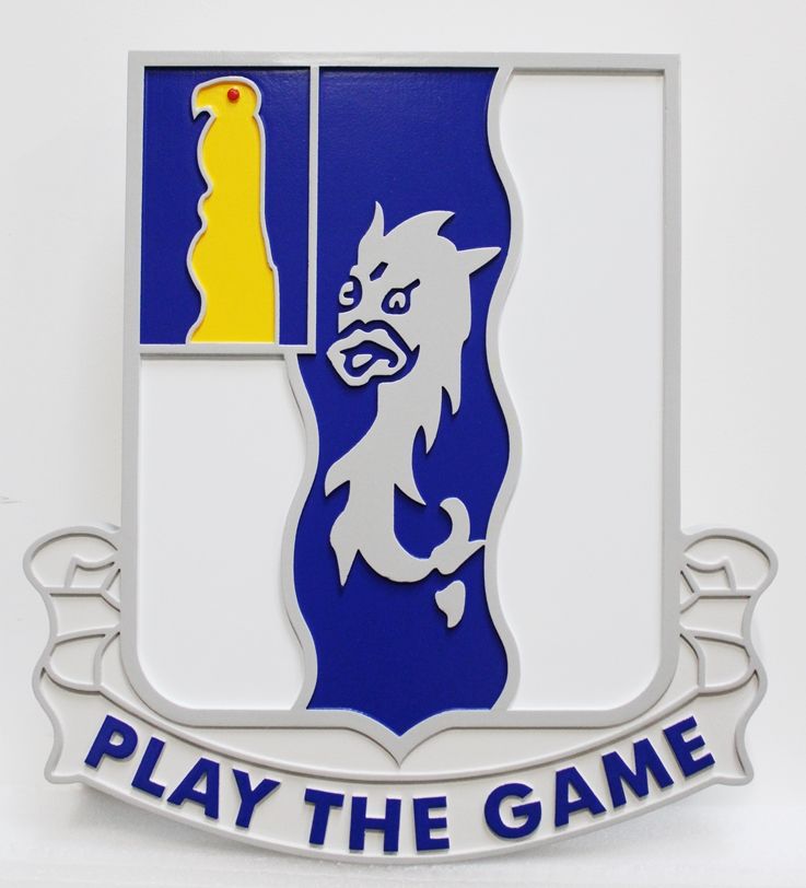 MP-2087 - Carved HDU Wall Plaque of the Crest of the 50th Infantry Regiment, US Army, with Motto "Play the Game"