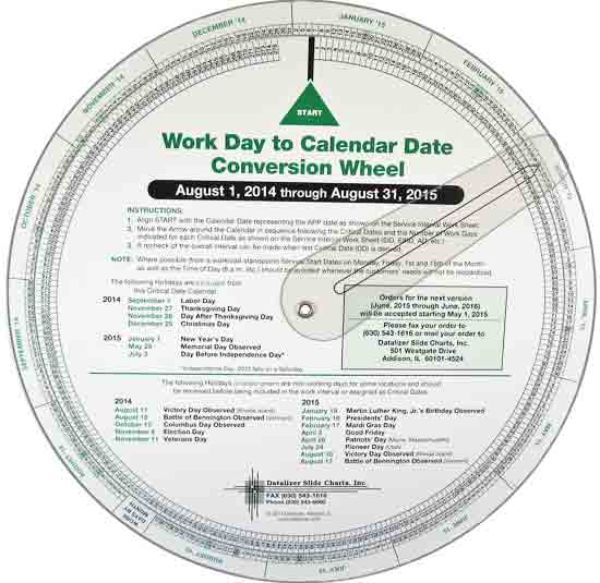 9-1/2 Inch Work Day to Calendar Date Conversion Wheel
