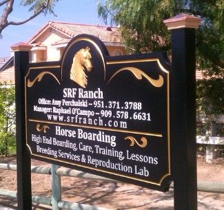 M7344 - Carved 3D Horse Ranch Sign with Gold-Leafed Horse Head and Text