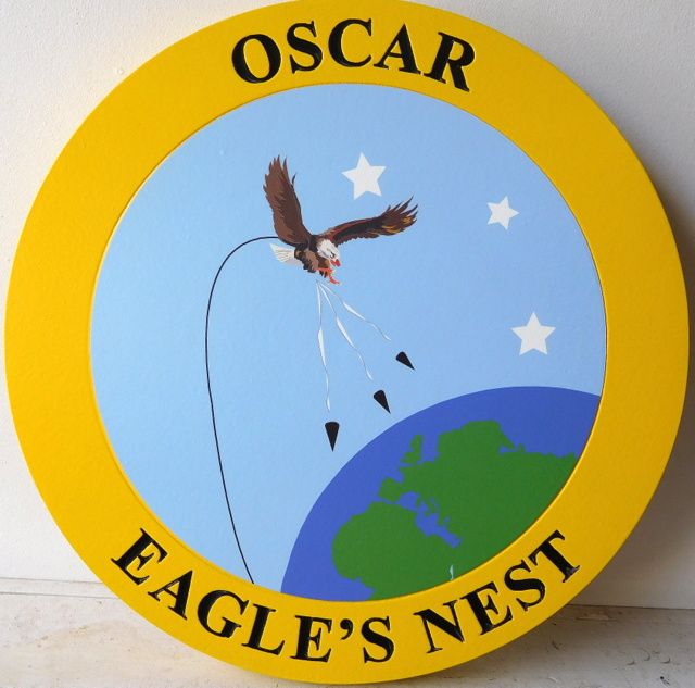 JP-2100 - Carved Plaque of Seal  of  Oscar "Eagle's Nest",   Artist Painted