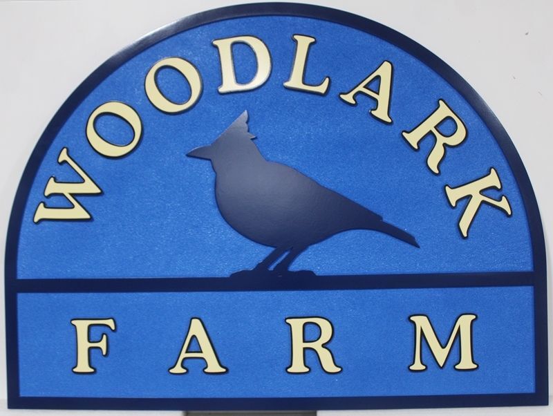 O24633A - Carved  Entrance Sign for "Woodlark Farm"