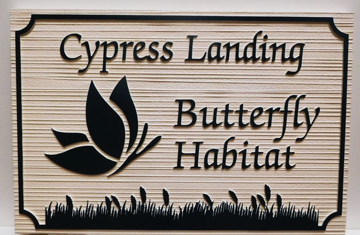 M1942 - Sandblasted Faux Wood HDU Sign for a Park, "Cypress Landing Butterfly Habitat"