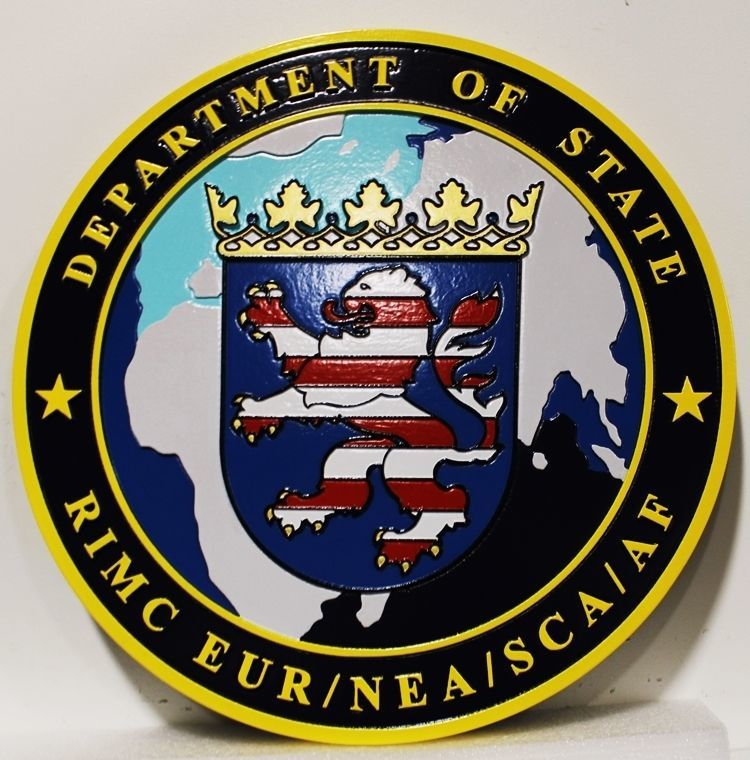 AP-3800 Carved Plaque of the Seal of the RIMC EUR/MEA/SCA/AF, Artist-Painted 