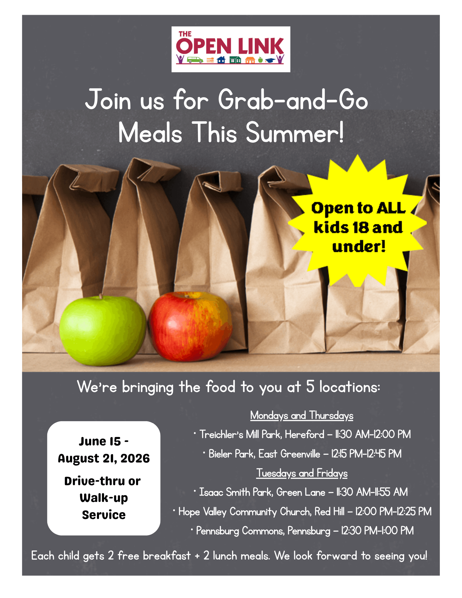Times and Locations of Summer Kids Meals 2026