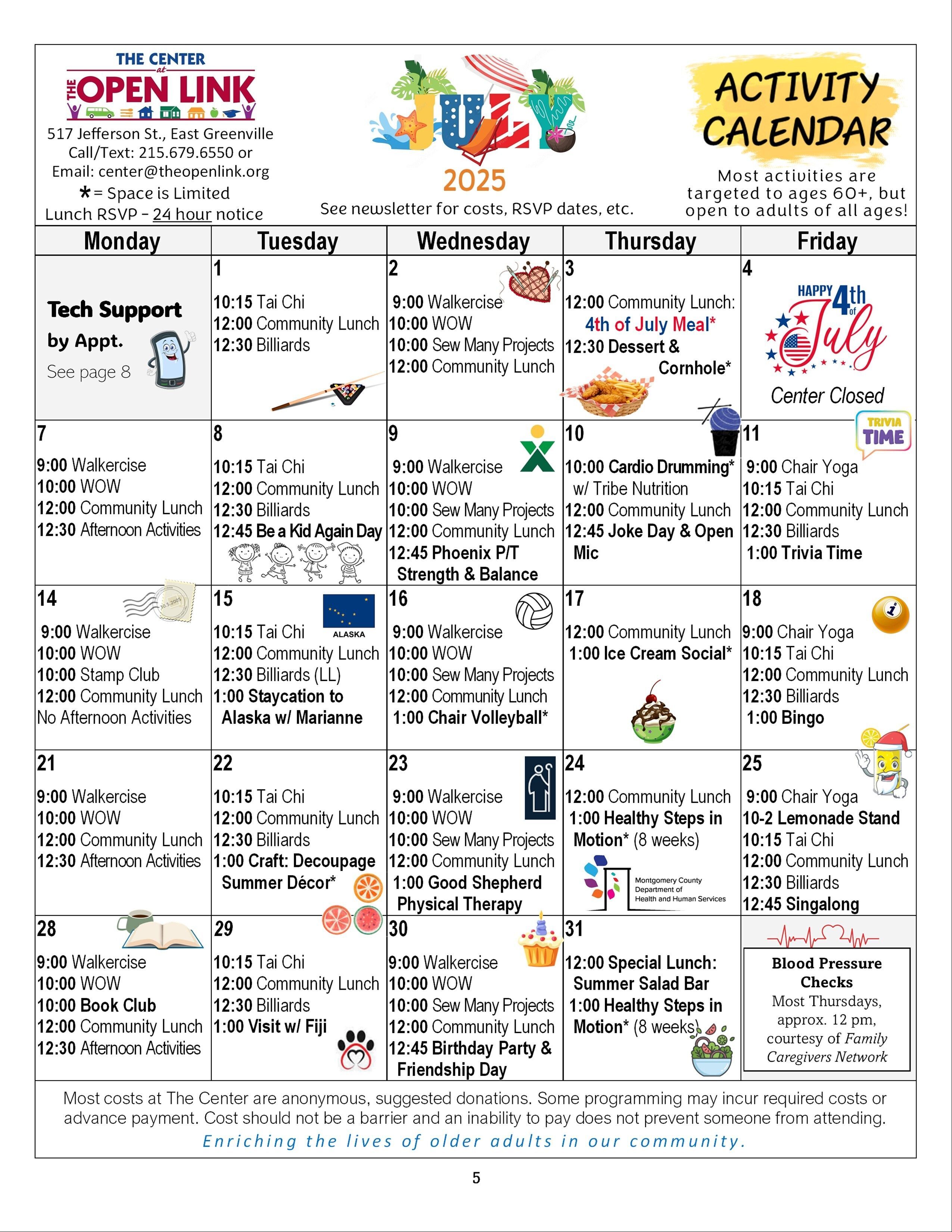 July 2025 Activity Calendar