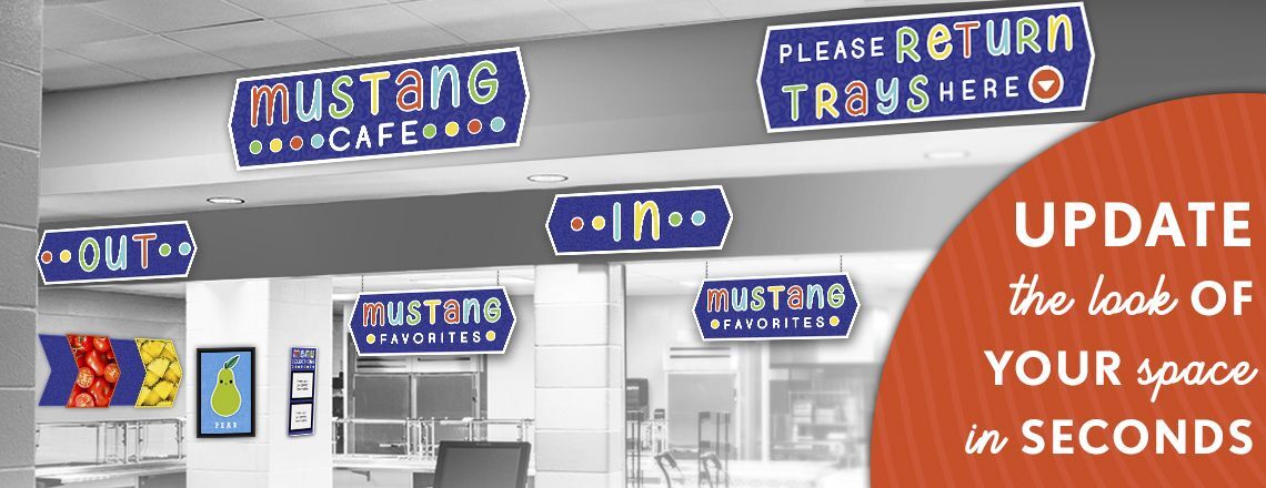 Cafeteria signs with a colorful and playful look, custom signs, menu boards