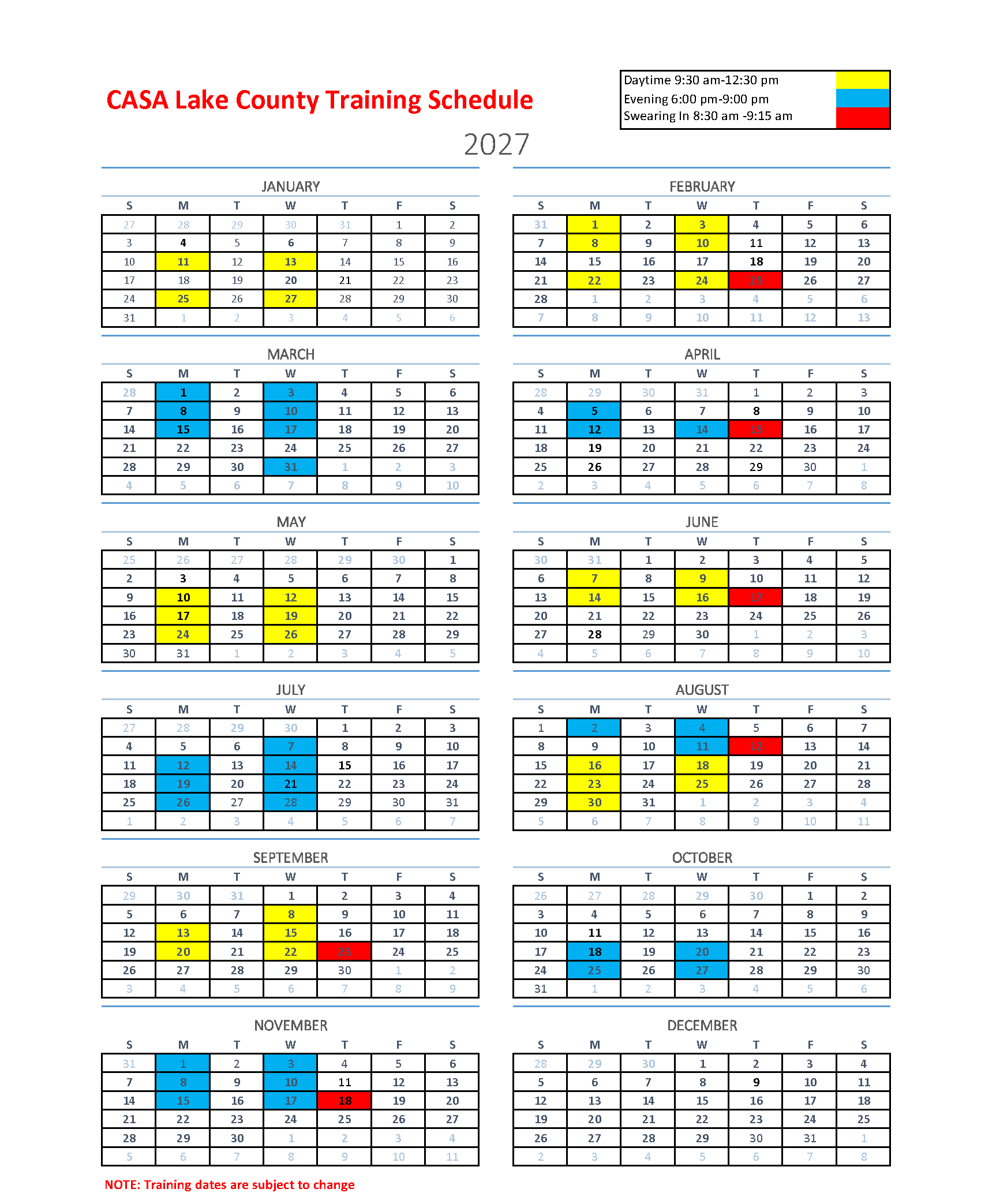 2027 Training Schedule - Click to Download