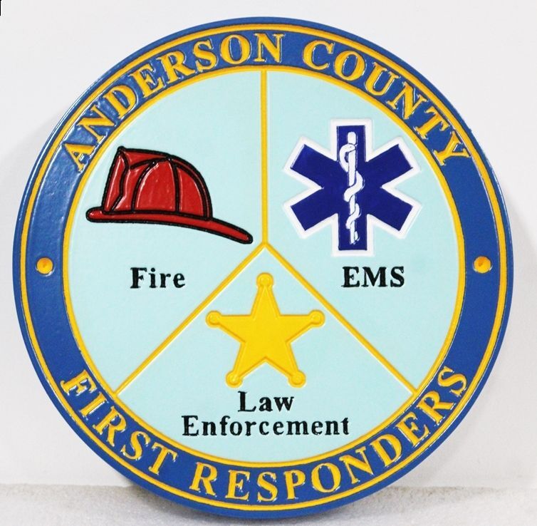 QP-3113 - Caved 2.5-D HDU Plaque of theSeal of Anderson County First Responders  