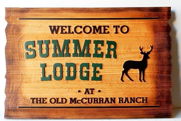 T29171 - Carved and Sandblasted Rustic Western Red Cedar Sign for the Summer Lodge at the Old McCurran Ranch
