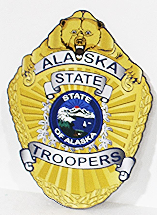 PP-1514-  Carved 2.5-D Raised Relief HDU Plaque of the Badge of Alaska State Trooper 