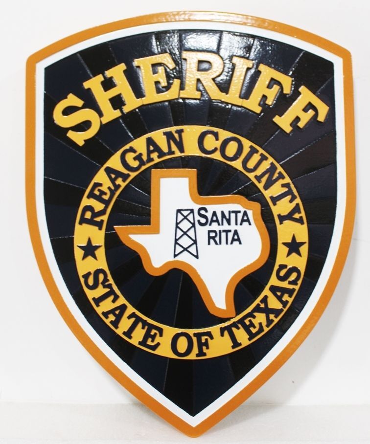 PP -2480 - Carved 2.5-D Multi-Level Plaque of the Shoulder Patch of the Shoulder Patch of the Sheriff of Reagan County, State of Texas