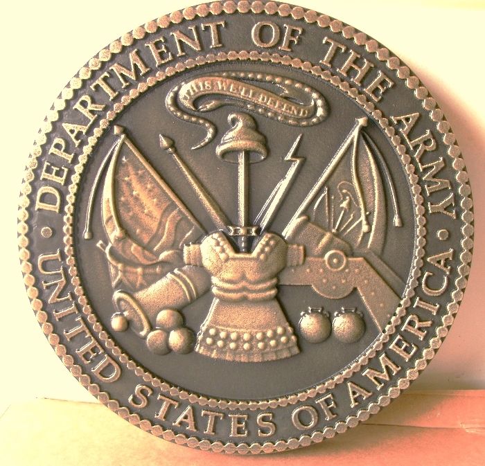 MP-1050- Carved Plaque of the  Seal of the US Army,  Bronze-Plated