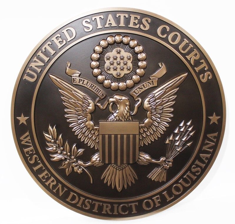 FP-1396 - Carved 3-D Bas-Relief Bronze-Plated Plaque of the Seal of the United States District Court, Western District of Louisiana