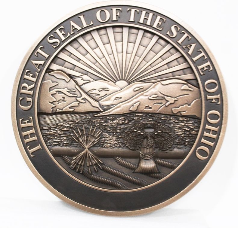 BP-1428 - Carved Plaque of the Seal of the State of Ohio,  3-D Relief, Bronze Metal Plated