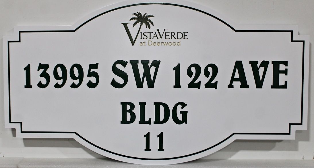 KA20861 - Carved and Sandblasted HDU Address Sign for "Vista Verde at Deerwood"