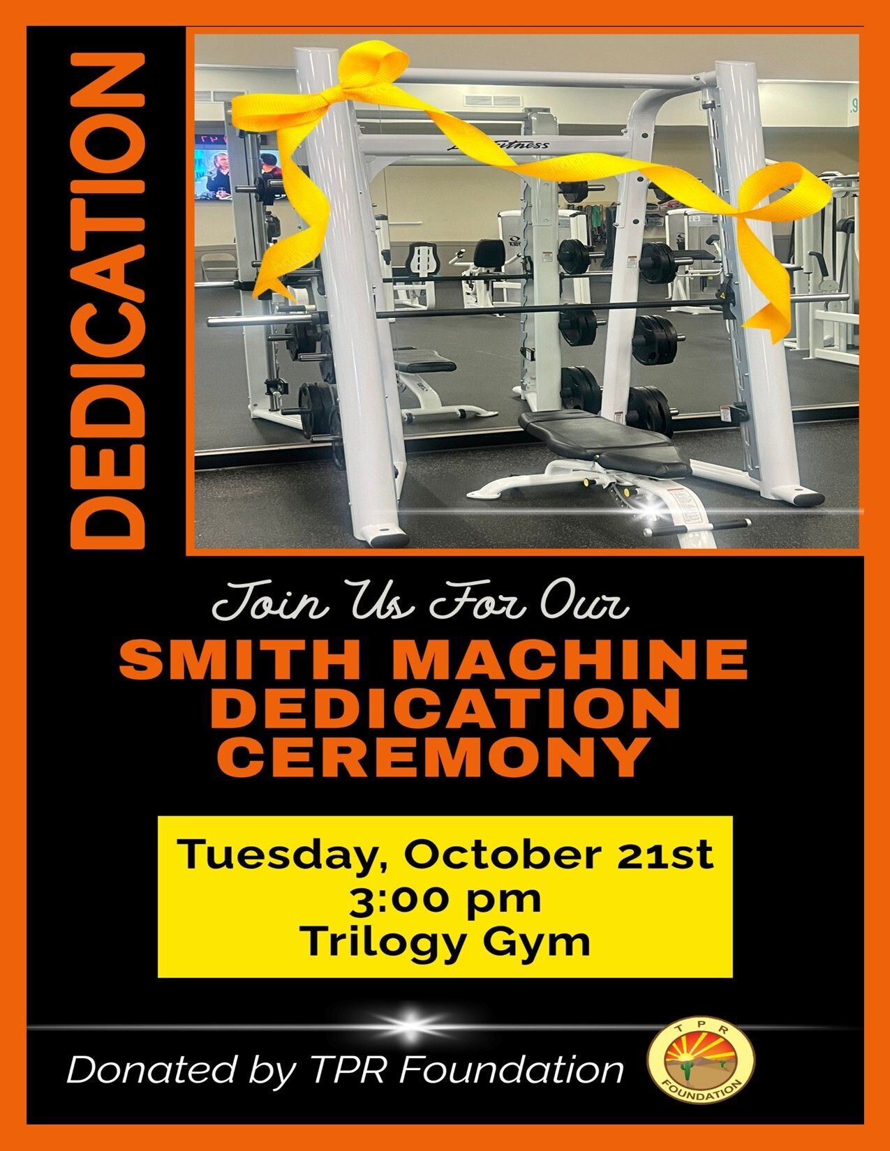 Dedication of the TPR Foundation's donation of a Smith Machine to the Trilogy Fitness Center