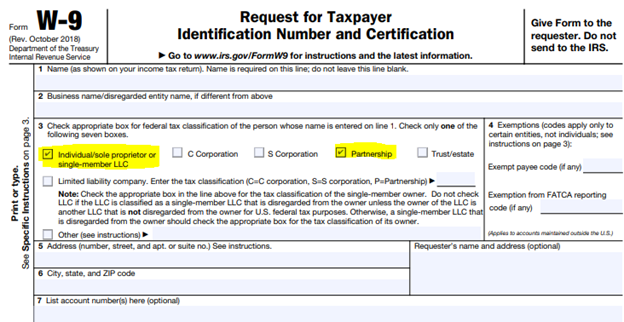 W-9 Sample Image for form 1099 Purposes