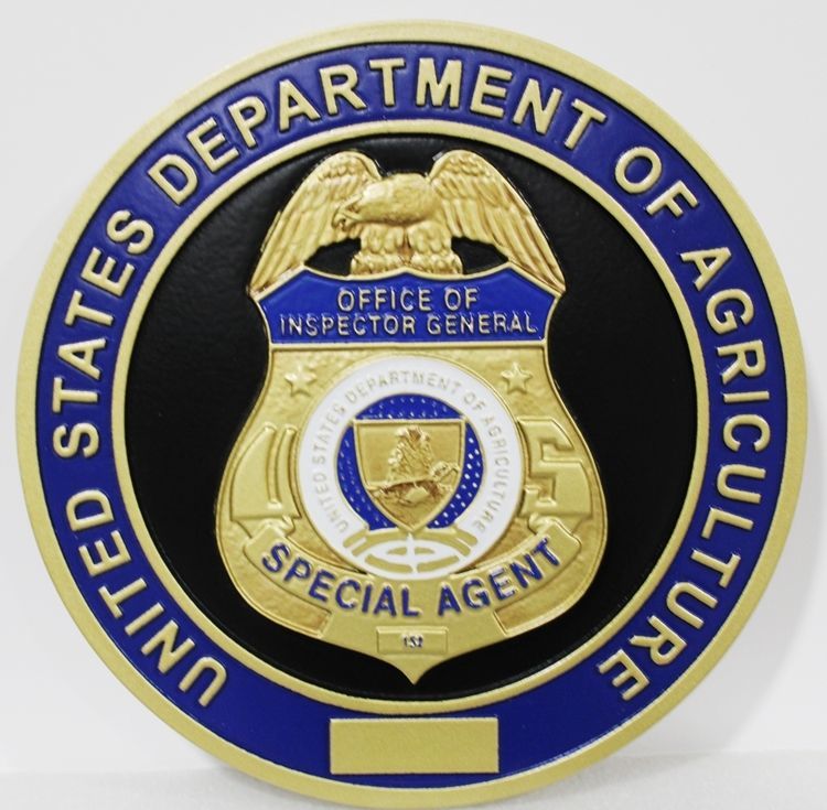 PP-1514 -  Carved 3-D Bas-Relief HDU Plaque of the Badge of a Special Agent, Office of the Inspector General, Department of Agriculture