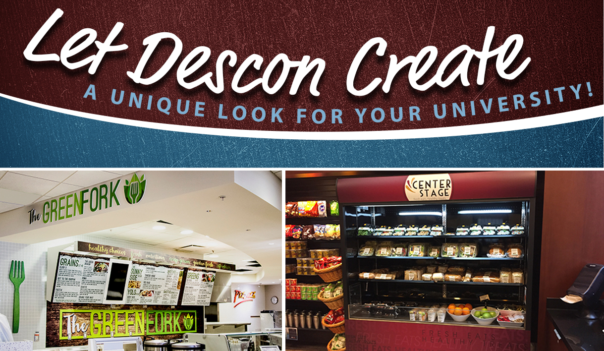 Custom signs and graphics display completed at universities, menu boards, signage company