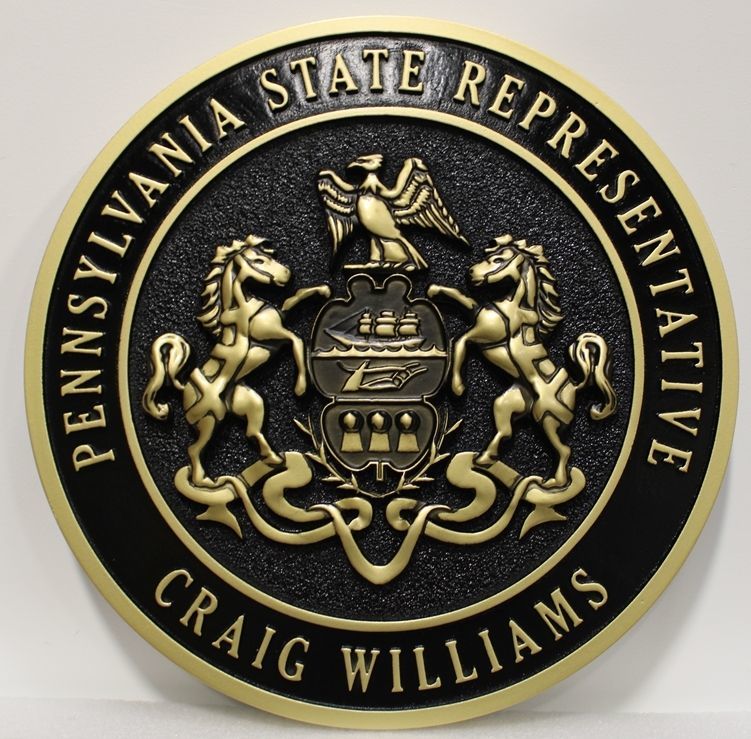 BP-1480 - Carved 3-D HDU Plaque Great Seal of the Commonwealth  of Pennsylvania for a  State Representative 