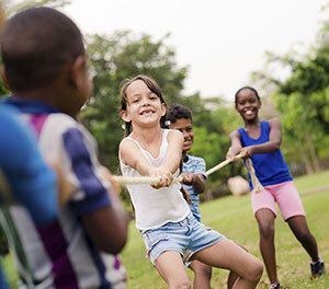 Children playing tug-o-war.