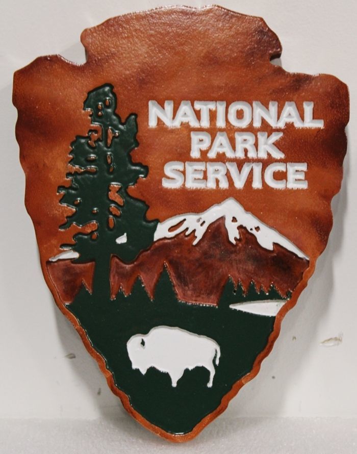 AP-5661 - Carved Engraved HDU Plaque of the "Arrowhead" Logo of the US National Park Service