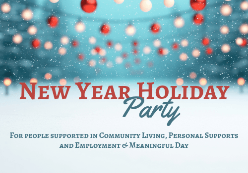 Holiday lights strung across a snowy field