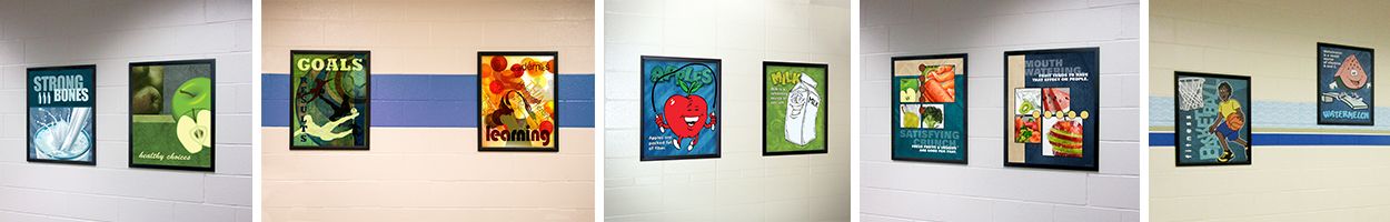 5 images of school posters, food images, school signs, nutrition education, custom signs