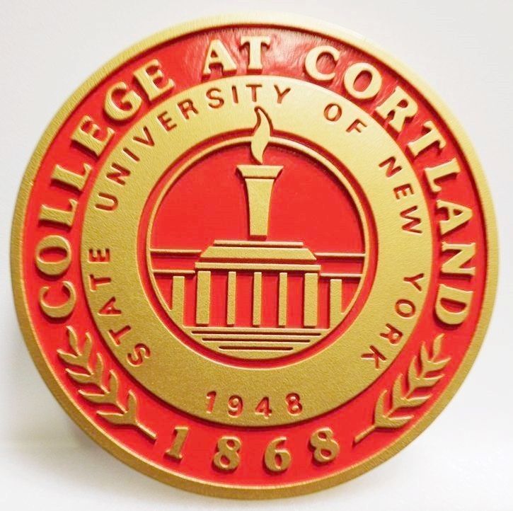 Y34323 - Carved 2.5-D Plaque of the Seal for the College at Cortland , State University of New York